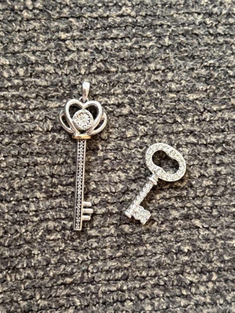 Silver Key Pendant Necklace & Key Charm Set of 2